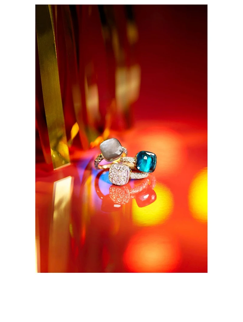 Petit Nudo 18K Rose And White Gold Ring With Topaz Diamonds