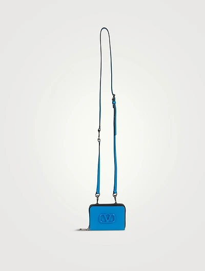Lacquered VLOGO Signature Leather Neck Wallet