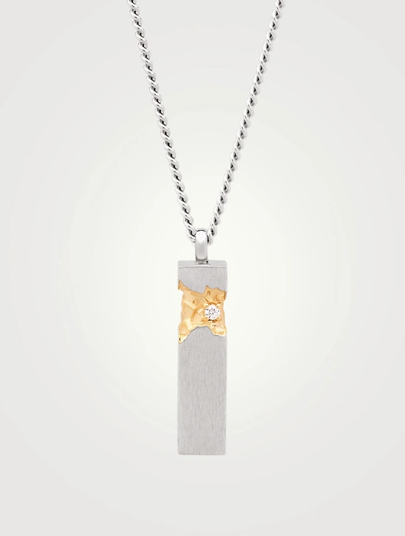 Mined Cube Pendant Necklace With Diamond