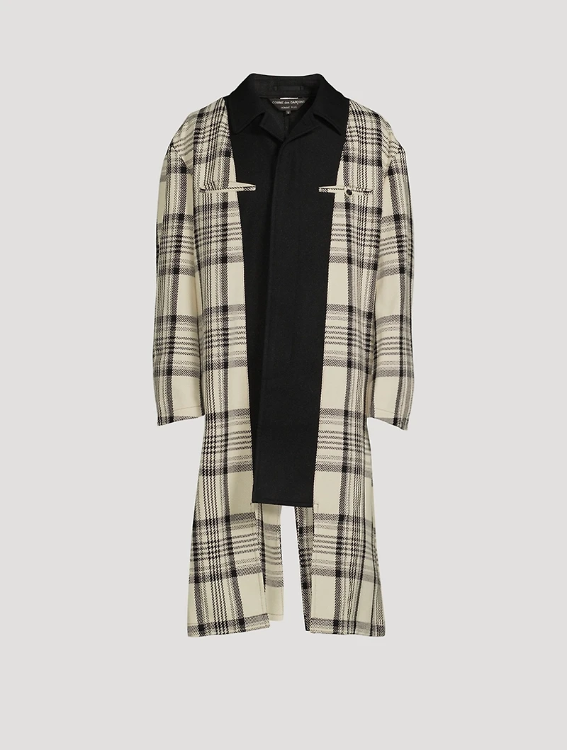 Layered Long Coat Check Print