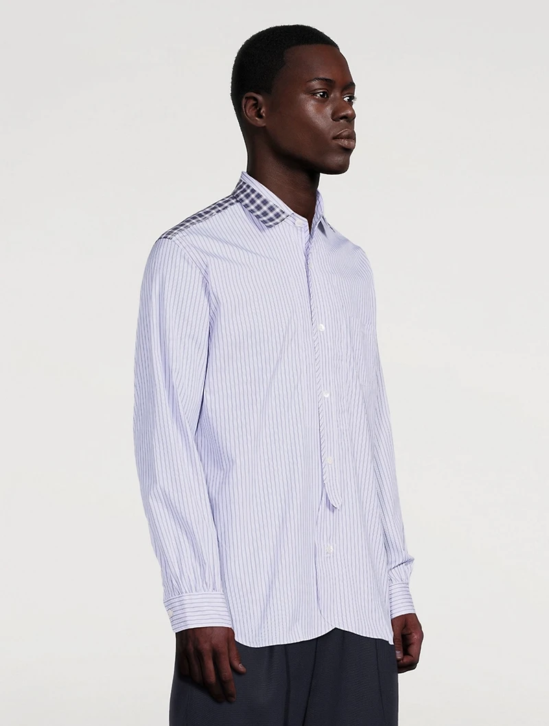 Cotton Striped Shirt With Check Collar