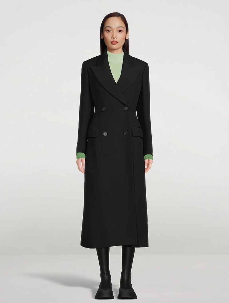 Double-Breasted Wool And Cashmere Coat With Corset Detail