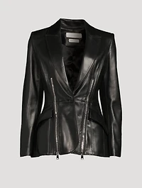 Leather Blazer With Zipper Trim