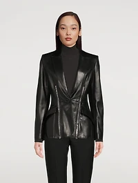 Leather Blazer With Zipper Trim