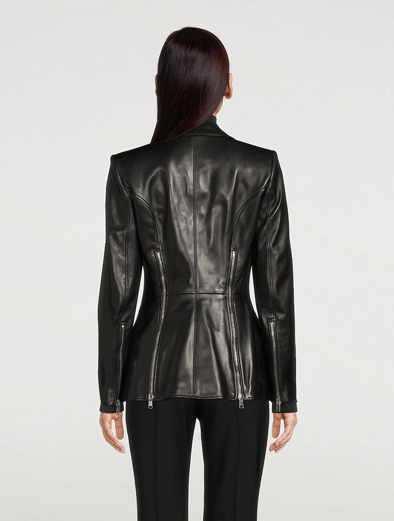 Leather Blazer With Zipper Trim