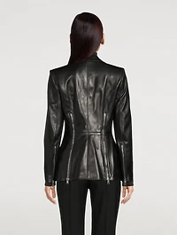 Leather Blazer With Zipper Trim