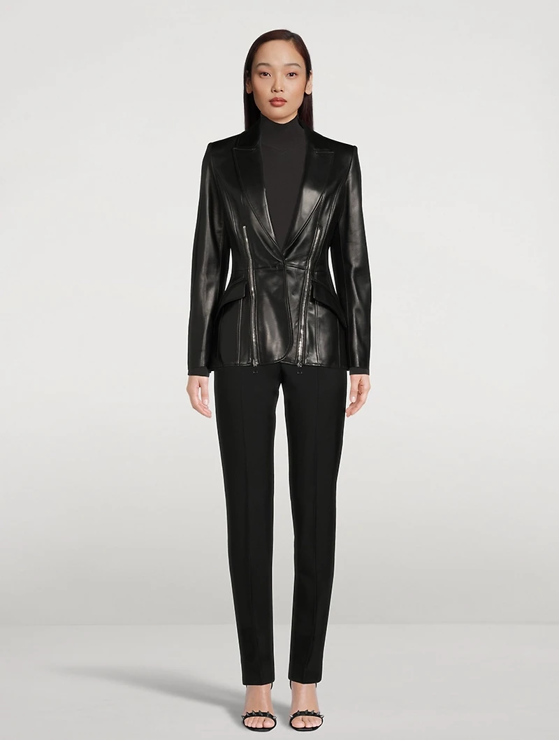Leather Blazer With Zipper Trim