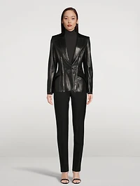 Leather Blazer With Zipper Trim