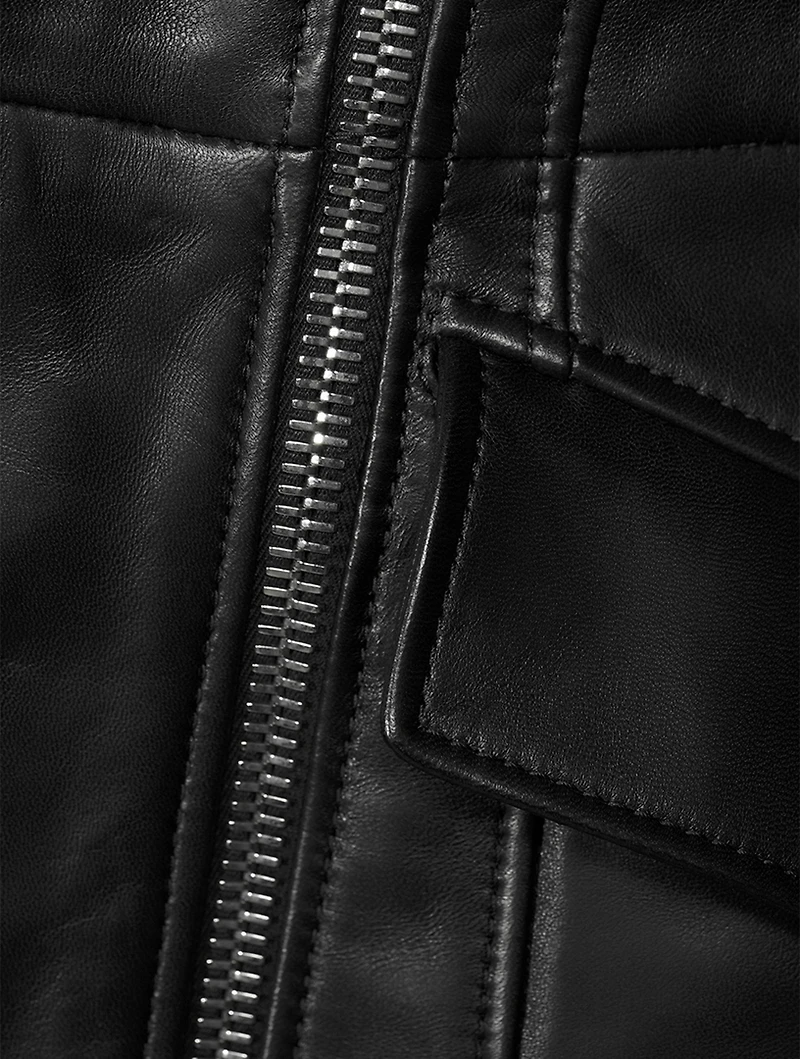 Leather Blazer With Zipper Trim