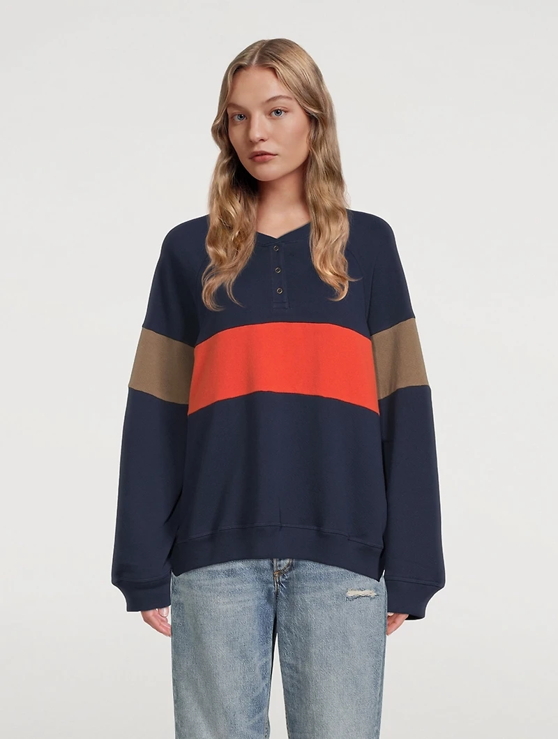 The Stripe Slouch Henley Sweatshirt