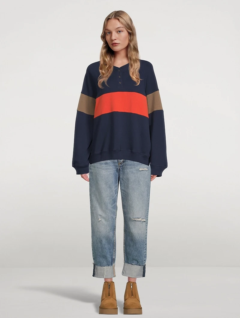 The Stripe Slouch Henley Sweatshirt