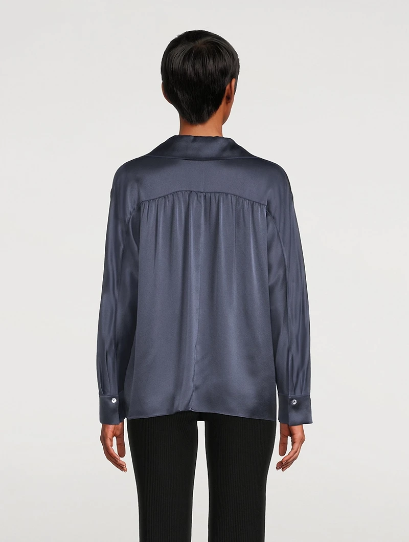Silk Shaped Collar V-Neck Blouse