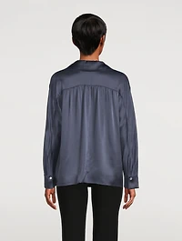 Silk Shaped Collar V-Neck Blouse