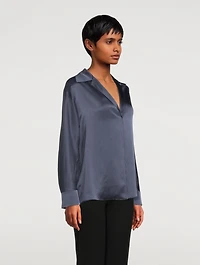 Silk Shaped Collar V-Neck Blouse