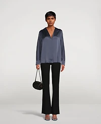 Silk Shaped Collar V-Neck Blouse