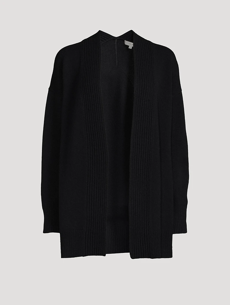 Wool Cashmere Ribbed Placket Cardigan