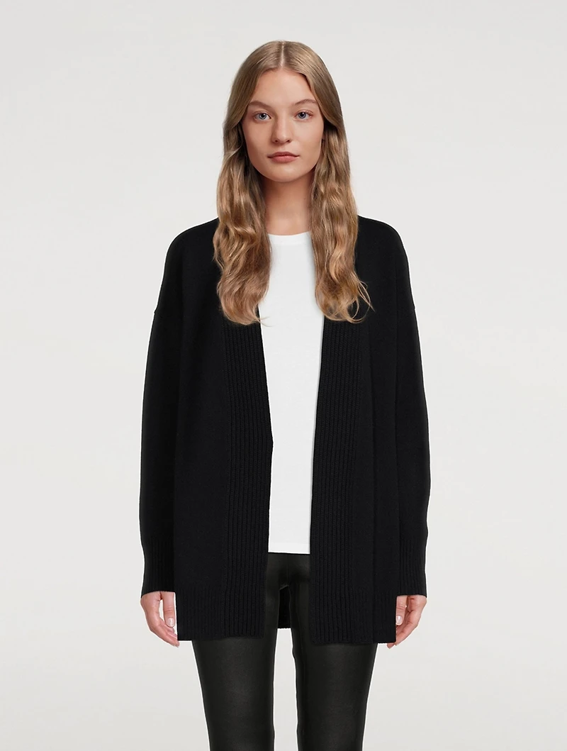 Wool Cashmere Ribbed Placket Cardigan