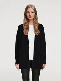 Wool Cashmere Ribbed Placket Cardigan
