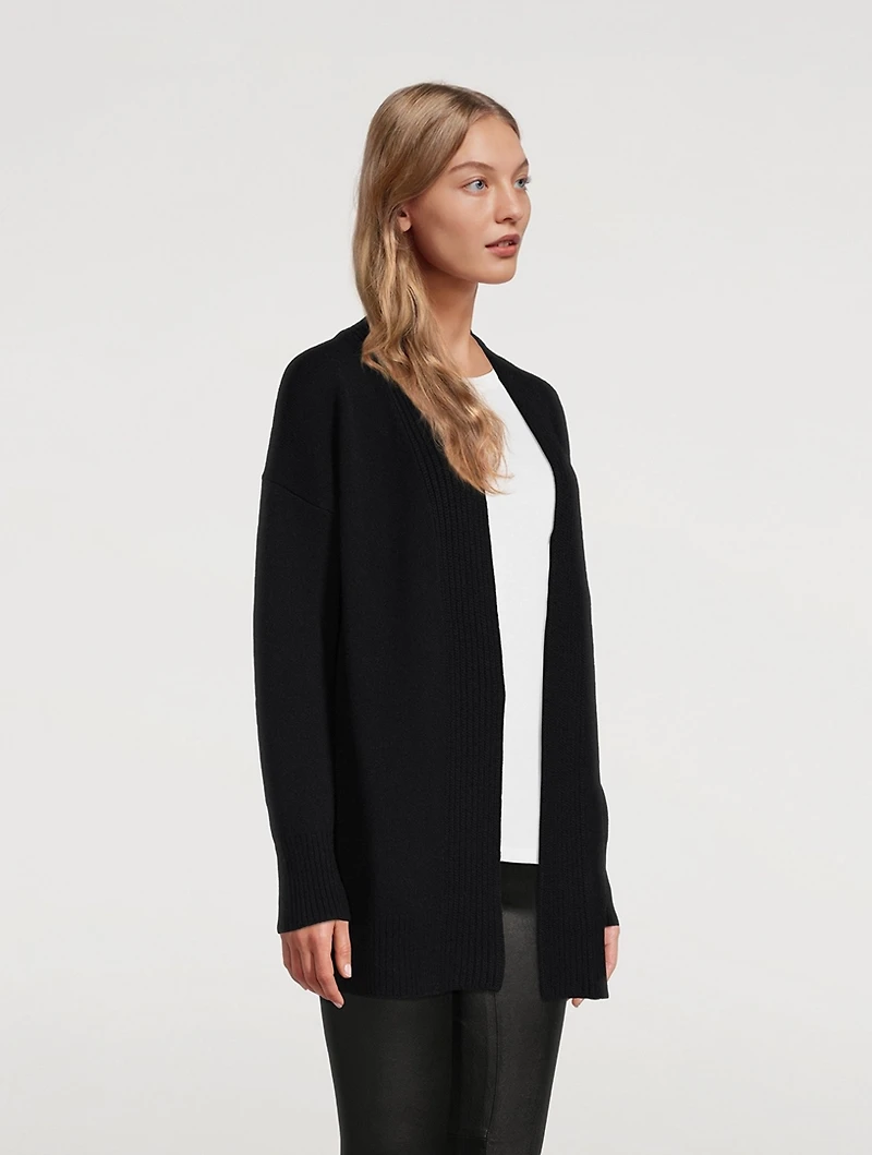 Wool Cashmere Ribbed Placket Cardigan