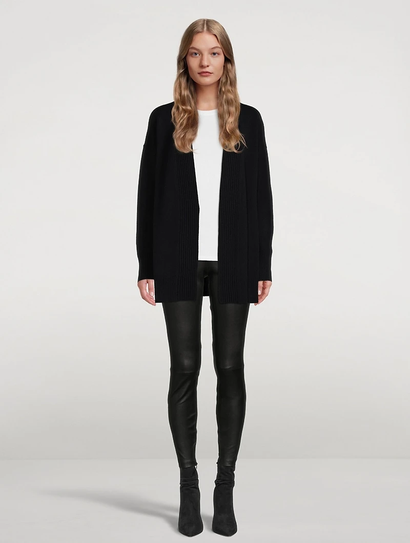 Wool Cashmere Ribbed Placket Cardigan
