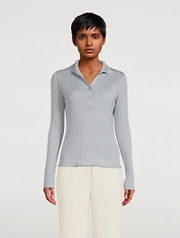 Ribbed Silk-Merino Wool Long-Sleeve Polo