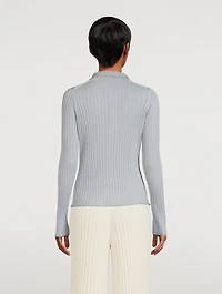 Ribbed Silk-Merino Wool Long-Sleeve Polo