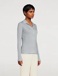Ribbed Silk-Merino Wool Long-Sleeve Polo