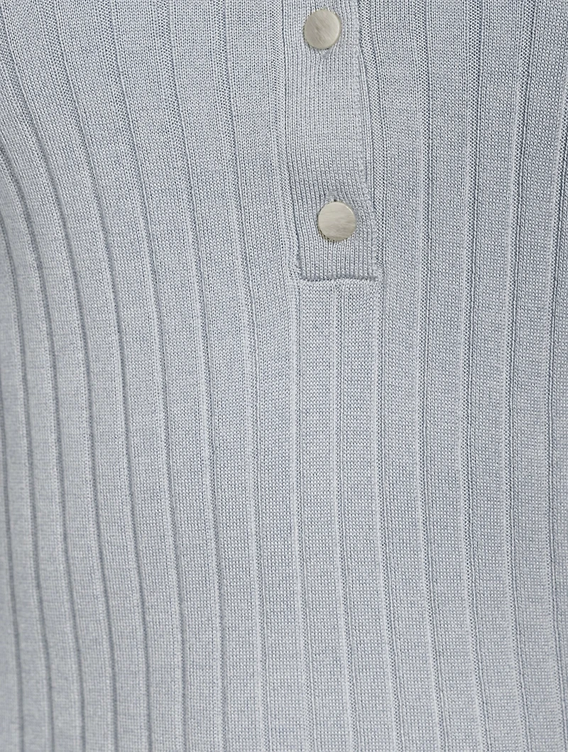 Ribbed Silk-Merino Wool Long-Sleeve Polo