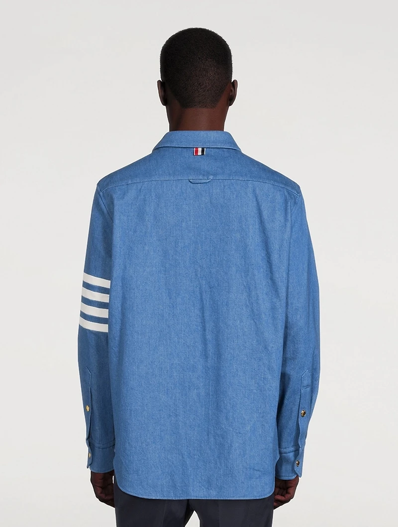 Washed Denim Snap-Button Shirt Jacket