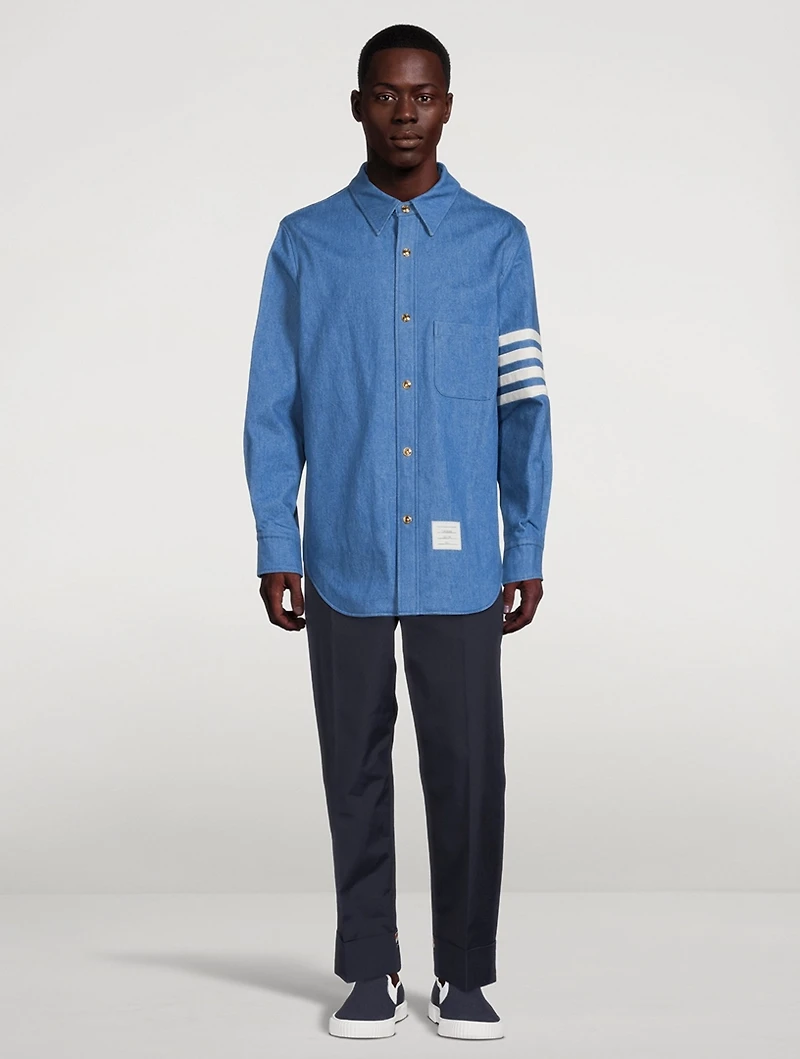 Washed Denim Snap-Button Shirt Jacket
