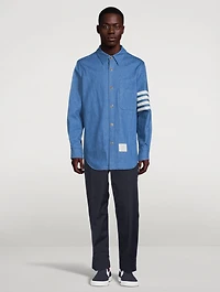 Washed Denim Snap-Button Shirt Jacket