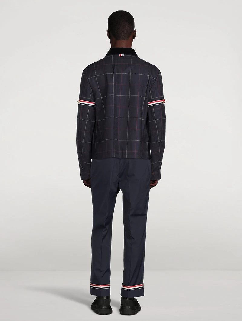 Wool Grosgrain Armband Jacket Herringbone Windowpane Print