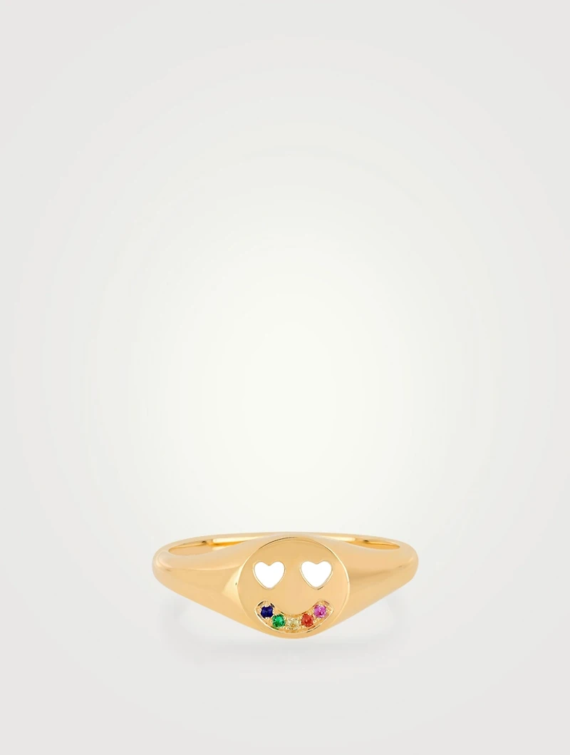 14K Gold Rainbow Smile Ring