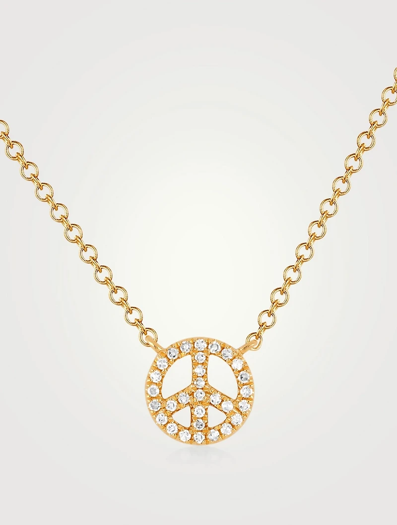 14K Gold Mini Peace Necklace With Diamonds