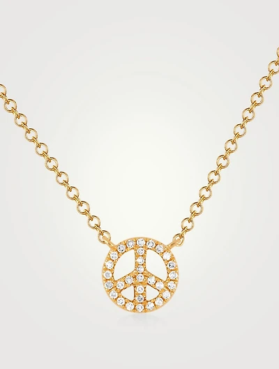 14K Gold Mini Peace Necklace With Diamonds