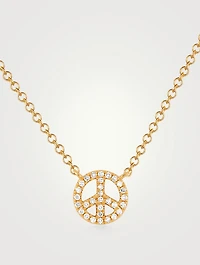 14K Gold Mini Peace Necklace With Diamonds