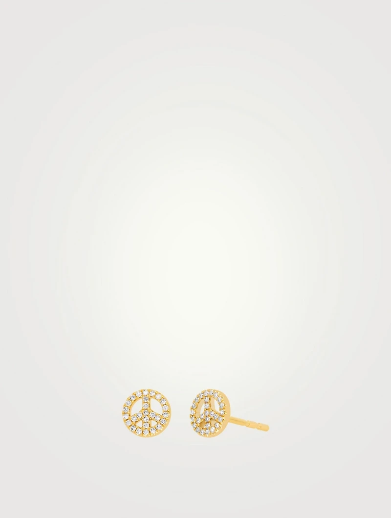 14K Gold Peace Mini Stud Earrings With Diamonds