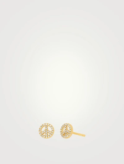 14K Gold Peace Mini Stud Earrings With Diamonds