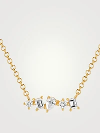 14K Gold Multi Faceted Mini Bar Necklace With Diamonds