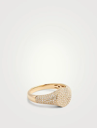 14K Gold Signet Ring With Diamonds