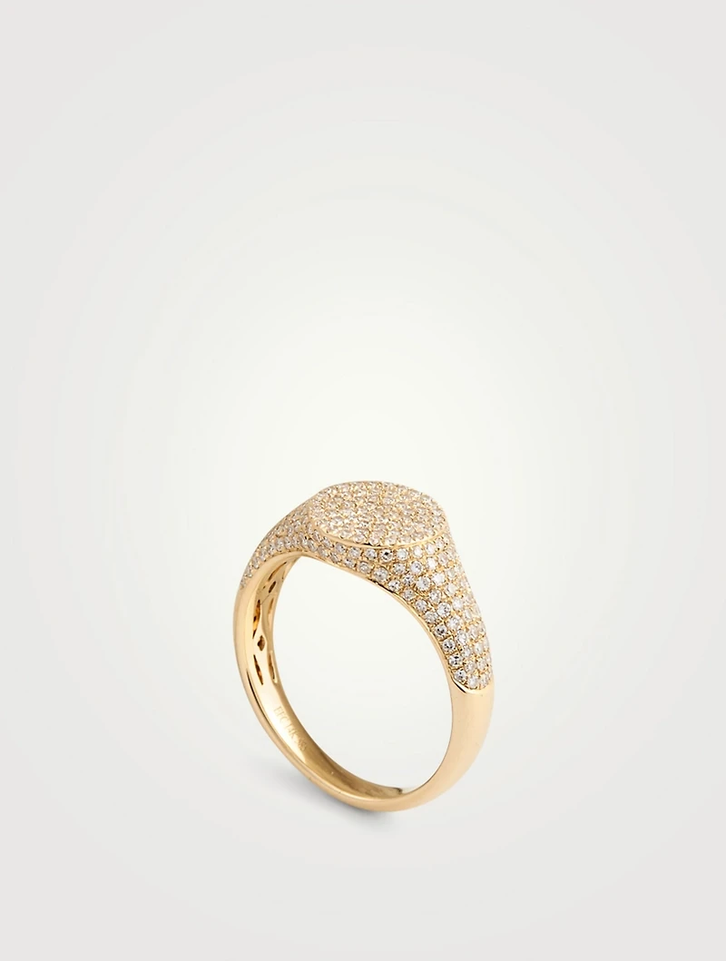 14K Gold Signet Ring With Diamonds