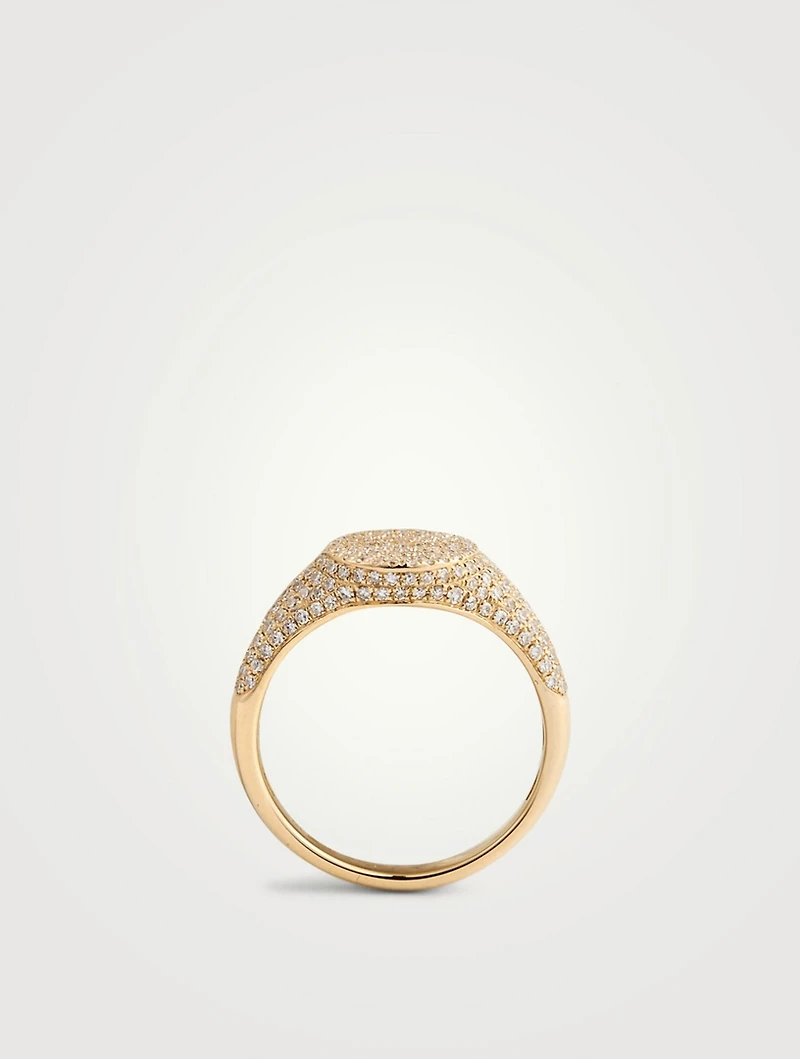 14K Gold Signet Ring With Diamonds