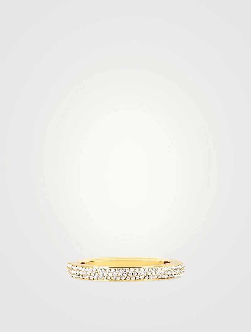 14K Gold Two-Tone Enamel Band Ring With Diamonds