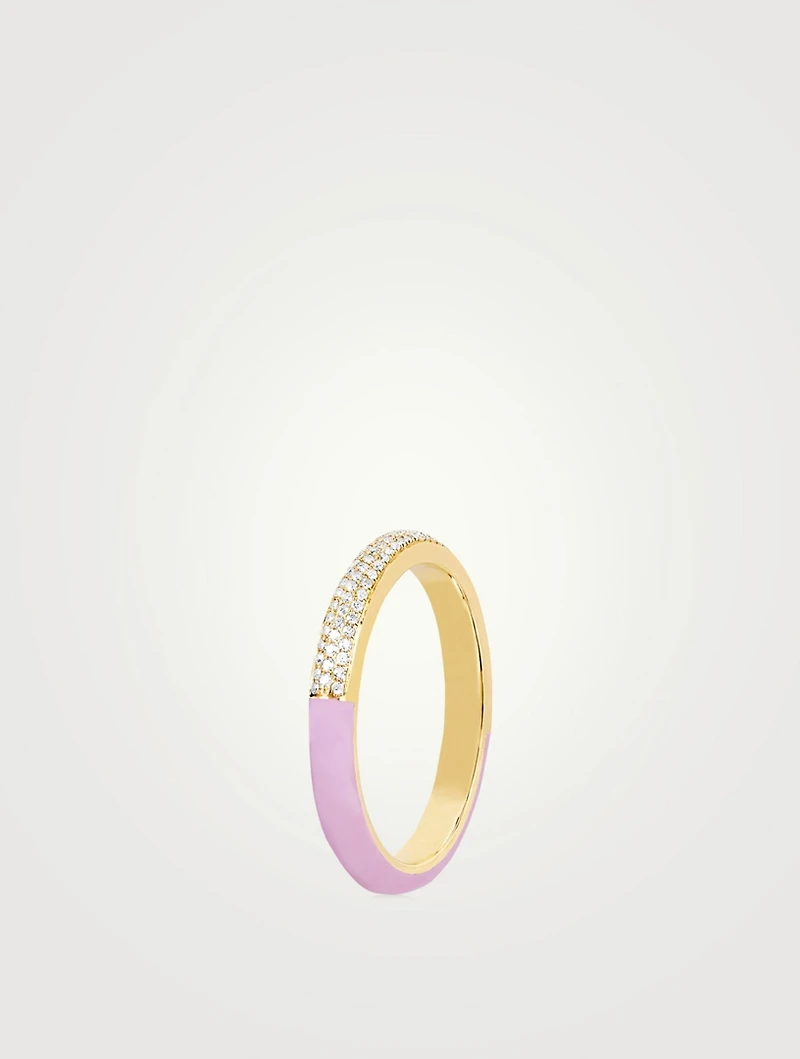 14K Gold Two-Tone Enamel Band Ring With Diamonds