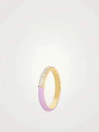 14K Gold Two-Tone Enamel Band Ring With Diamonds