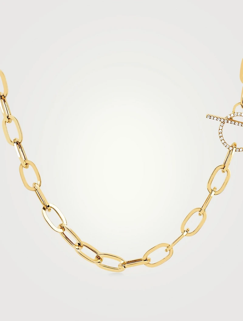 14K Gold Jumbo Toggle Necklace With Diamonds