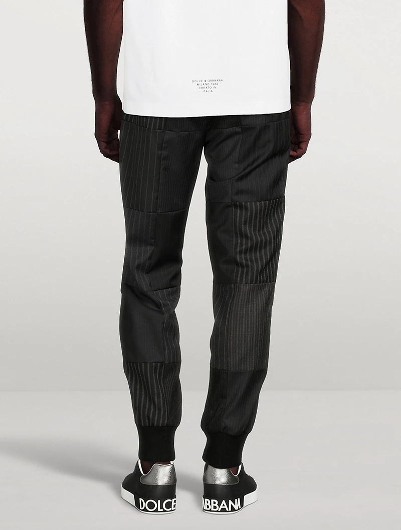 Wool-Blend Jogger Pants Pinstriped Print