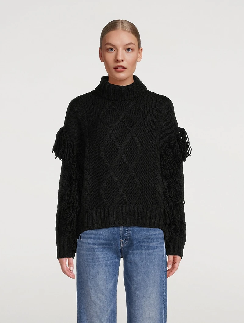 Brit Cable-Knit Fringe Sweater