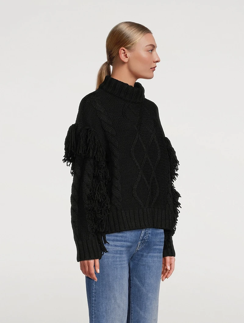 Brit Cable-Knit Fringe Sweater
