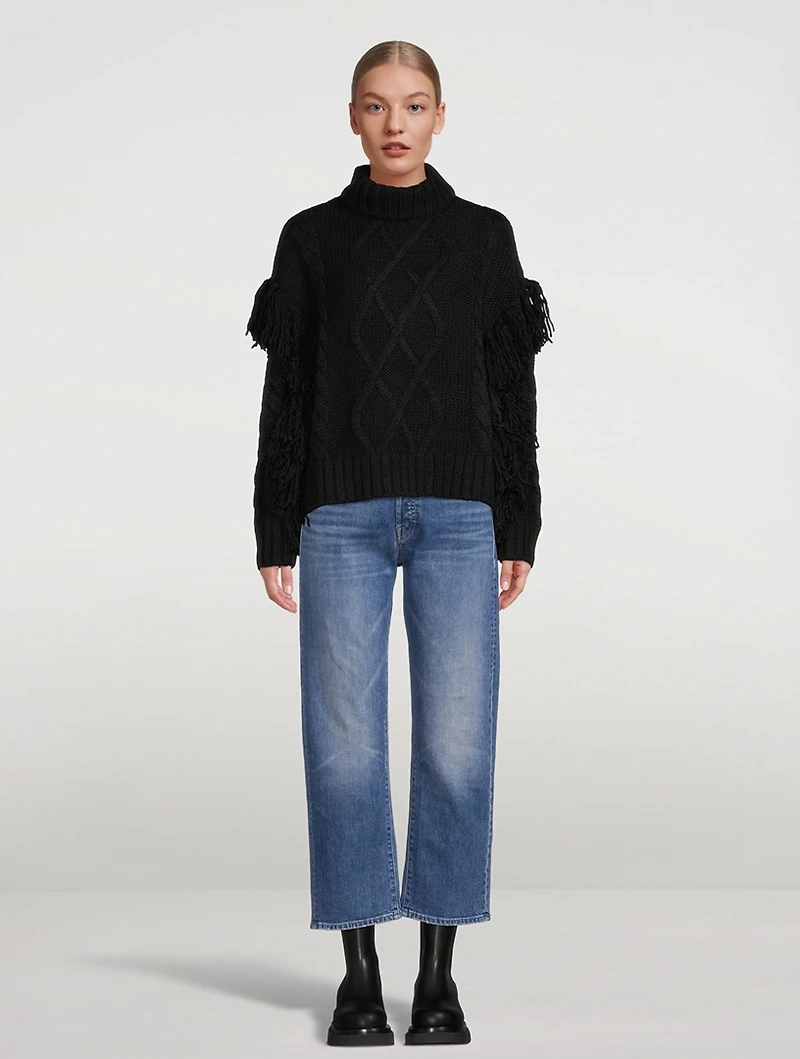 Brit Cable-Knit Fringe Sweater